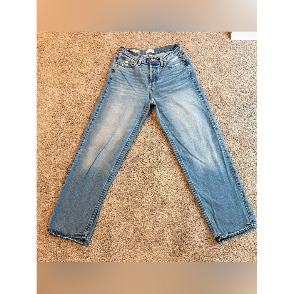 Universal Thread Women's Mid Rise 90s Baggy Si 4 Blue Modern Bottom Up VTG Tall